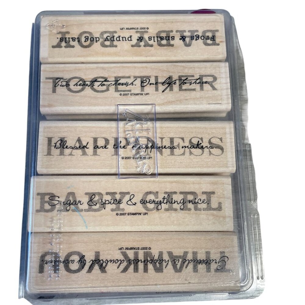 Stampin' Up! Wood Mounted Rubber Stamp Set 'Baby Boy' Sentiment‎ 5-Piece